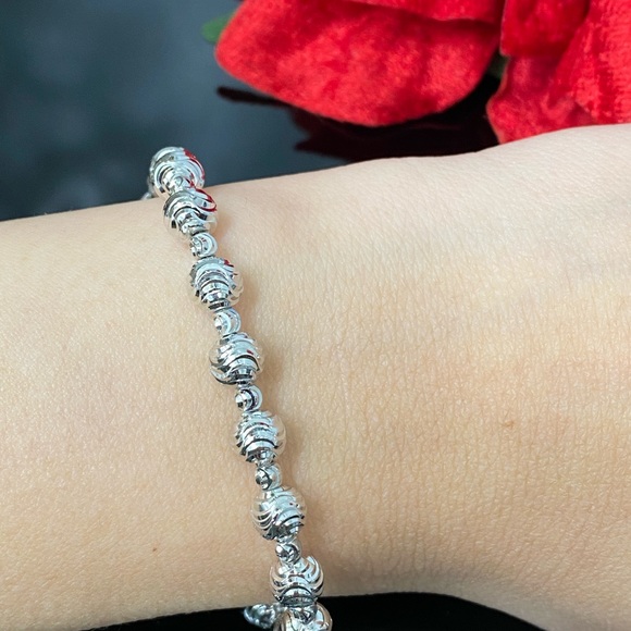 925 Sterling Silver Diamond Cut Bead Bracelet - Picture 6 of 6